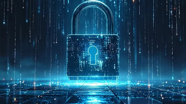 Futuristic Digital Lock with Glowing Blue Security System.