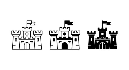 Castle Icons, Medieval Fortress Vector Set, Royal Palace Graphics © Shyamal