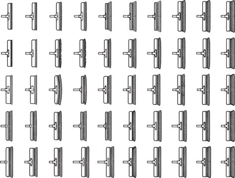 Array of different shaped metal t-shapes. A unique assortment of detailed metallic T-shapes, each offering a distinct profile, arranged in a grid-like fashion to highlight their variety.