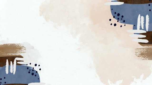 Modern abstract background with hand-painted brush strokes in earthy and calm blue tones, perfect for contemporary design and creative projects
