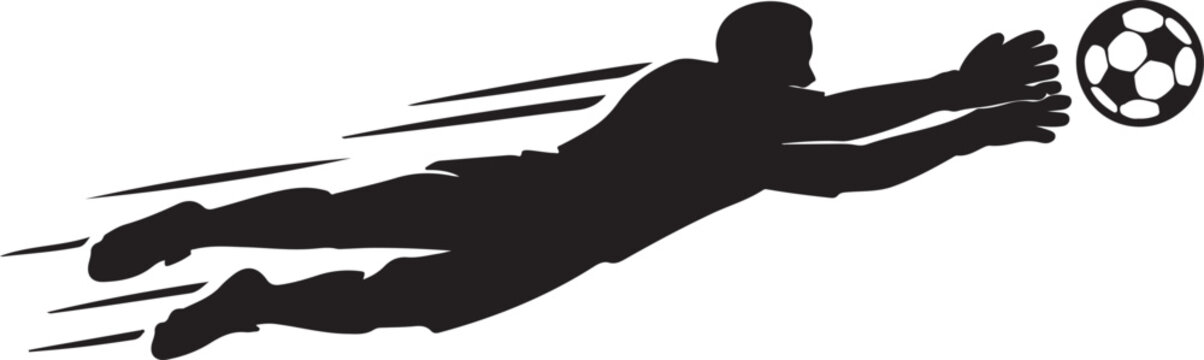 Football goalkeeper silhouette diving for the ball against a white background high quality