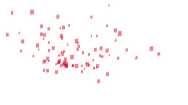 Red square confetti explosion animation on white backdrop, glowing shimmering particles burst loop, abstract festive celebration motion graphics, cinematic luxury light effects video. 4k video