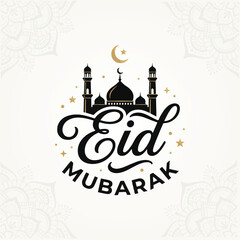 Fototapeta premium Eid Mubarak ornate mosque design with golden moon and stars vector