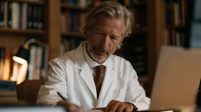 Neuroscientist pairing memory consolidation experiment data with patient interview recordings in quiet archive room, longitudinal study, cognitive aging research, clinical documentation, academic in