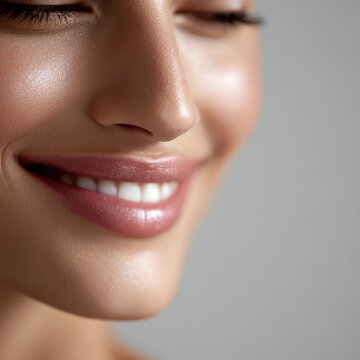 Beautiful woman smile close-up, skincare and beauty concept