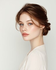 Fototapeta premium Young beautiful woman portrait, clean background
