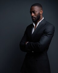 Fototapeta premium Stylish African-American businessman portrait, corporate concept