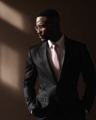 Fototapeta premium Stylish African-American businessman portrait, corporate fashion