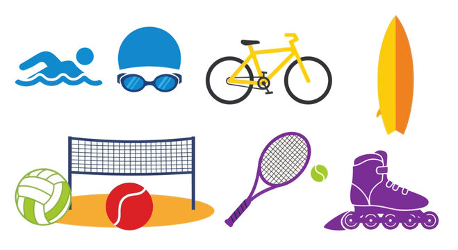 Sports Icons: Swimming, Cycling, Surfing, Tennis, Volleyball, Rollerblading