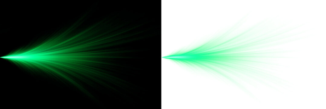 Green magic spark trail effect glowing particle burst ray stream isolated on transparent background for game interface design element creative asset.