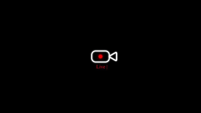 Live streaming sign icon animation, online camera recording overlay animation, Red live streaming symbol, 4k Animated red button live streaming broadcast suitable for TV Shows,