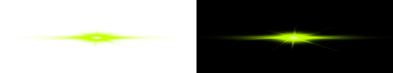 Luminous green starburst flare glowing energy burst light effect on transparent background, abstract explosion bright radial element. © Design_Tree1