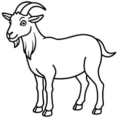 Fototapeta premium Black and white line art illustration of a domestic goat standing.