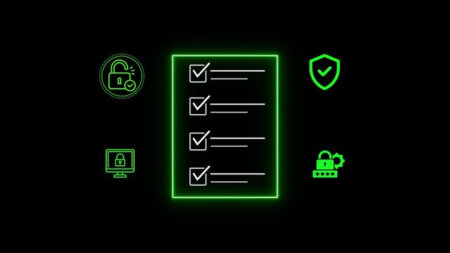 Neon green  interface elements on a black background depicting a user profile. Business Use holography screen for health insurance for life, financial protection, online insurance services,