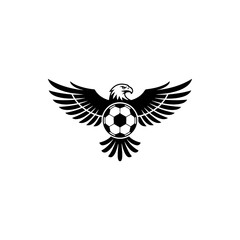 Fototapeta premium A black and white vector mascot of an eagle with spread wings integrated with a soccer ball. A powerful sports logo design representing competitive football teams.
