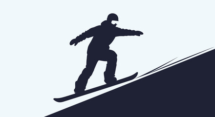 Silhouette of Snowboarder Riding Down a Snowy Mountain Slope © Bawoto