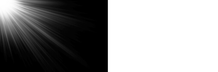 Abstract sun ray light effect isolated on dark background overlay with transparent alpha channel for digital editing of magical glowing flare photography. © Design_Tree1