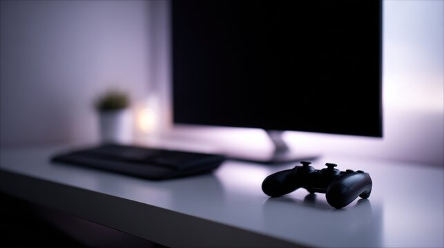 Gaming setup with monitor and controller, gamer lifestyle