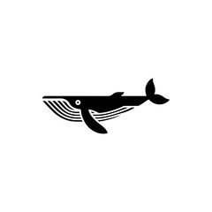Obraz premium A black and white vector illustration of a humpback whale in a side-view silhouette. A clean, minimalist design featuring stylized baleen lines and a classic aquatic tail.