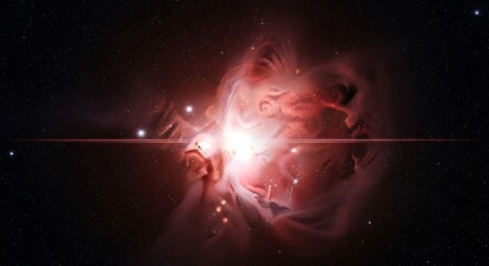 Bright glowing nebula cloud with distant stars in deep space galaxy cosmic light background © Md