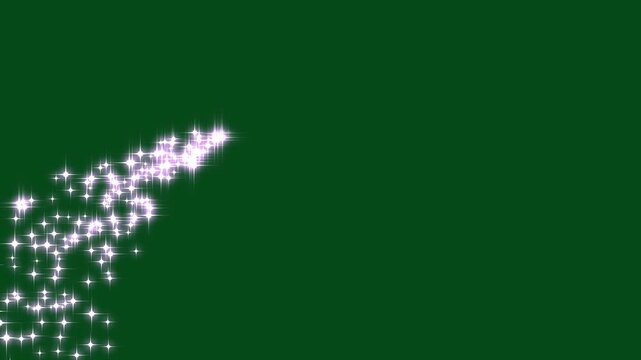 White glittering magic shimmer moving left to right curve with twinkling particles on green screen background. white glitter light tail, sparkling shining comet trace. 4k video