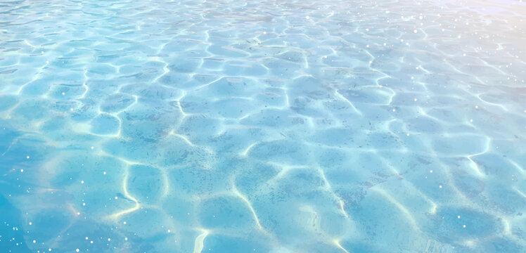Caustic light deep wave vector design texture. Sea or ocean water background. Summer beach aestetic. Natural transparent underwater surface. Clean sparkling waterscape. Swimming pool aqua reflections.