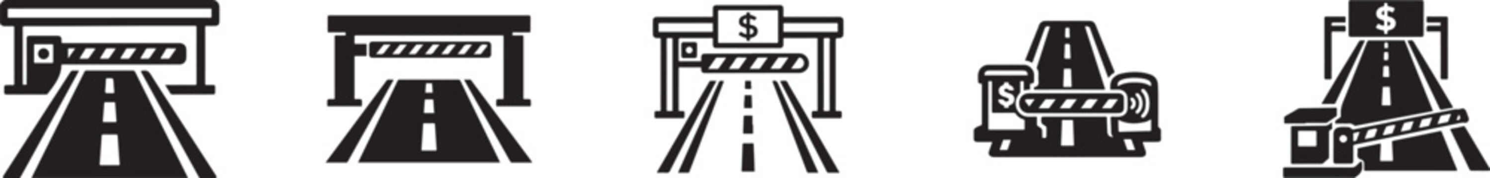 Multipurpose toll road vector icon set in outline, glyph and filled outline styles.