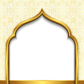 Luxury golden Islamic arch frame background with elegant floral pattern