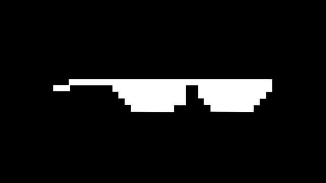 Looping pixel art animation of meme sunglasses, 8-bit boss glasses style. Funny gangster meme effect with green screen background for video edits and creative projects.