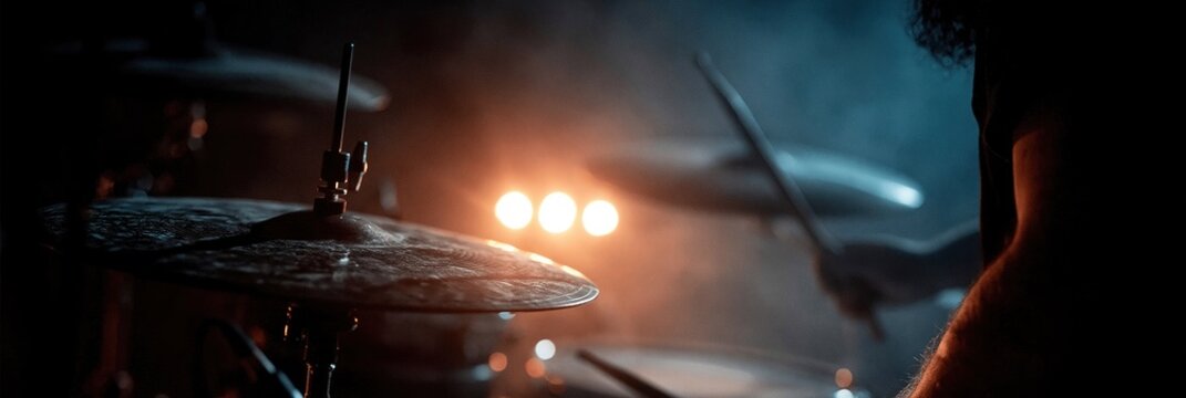 rock drummer playing the drums on drum set