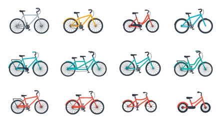 Bicycle Collection: Mountain, Road, Tandem, and City Bikes in Flat Design © rexus