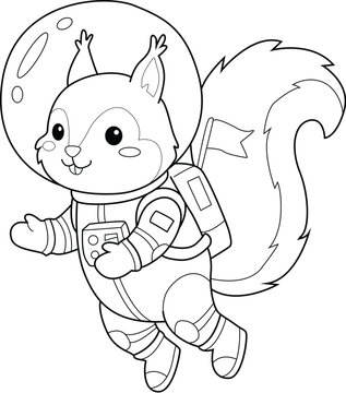 Cute Squirrel Astronaut Coloring Page &ndash; Space Animal Line Art for Kids