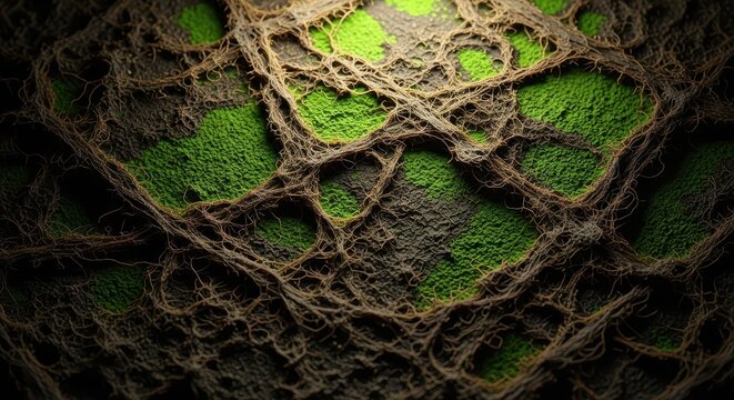Abstract dark brown and green texture showing extreme decay, rot, and decomposition. Grunge background for design use, black, vintage, rough surface