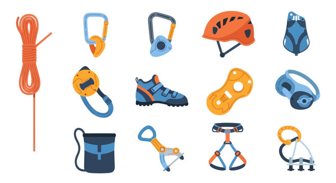 Climbing Gear Set: Rope, Carabiners, Helmet, Backpack, Shoe, Harness, Ascender