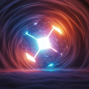 Eerie, glowing geometry emerging from the dense fog, signifying an unexplained terrestrial creation or an ancient, powerful process, strange, unknown, surreal