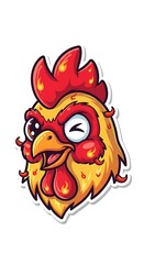 Naklejka premium Funny cartoon chicken head closeup.
