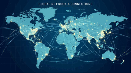 Global Network and Connections Illustrating Worldwide Communication and Travel Routes Across Continents © Estúdio Encantarte.