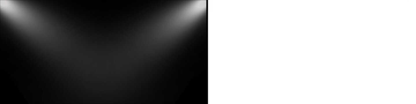 Dual stage spotlights illuminating darkness isolated on transparent background for theater and event lighting setup.