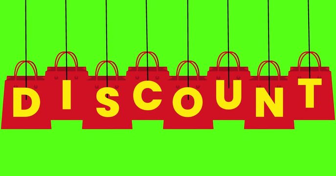 Discount Text On Swinging Shopping Bags Green Screen Animation