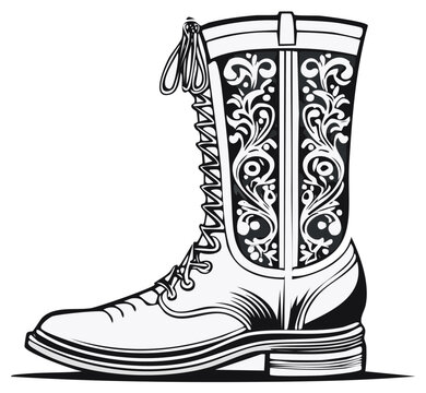 Ornate Tall Lace Up Boot with Decorative Floral Pattern