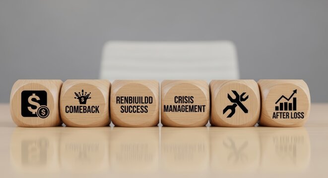 Wooden blocks with business concepts of crisis management and recovery