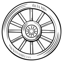 Fototapeta premium Vintage Wooden Wagon Wheel with Spoke Design and Metal Hub Illustration