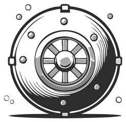 Obraz premium Deep Sea Diving Helmet Isolated Vector Illustration Old Equipment Icon
