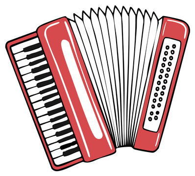 Classic red piano accordion musical instrument cartoon vector illustration