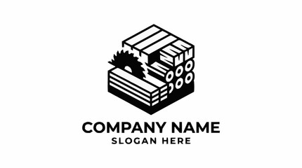Fototapeta premium Woodworking industry logo with saw and lumber.