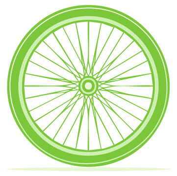 Green Bicycle Wheel Graphic Modern Spokes and Rim Illustration Cycle Equipment Transportation Spare Part Cartoon Vector