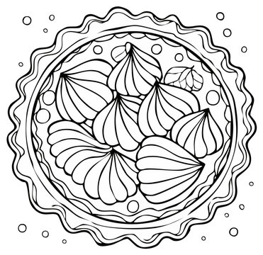 Decorative hand drawn illustration of pie with unique stylized frosting and decorations