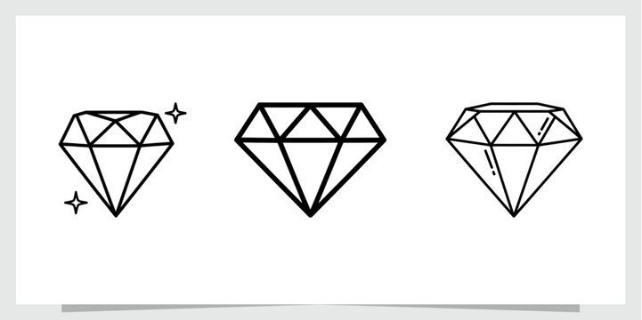 Diamond Gem Line Icon Set Minimal Outline Vector Collection