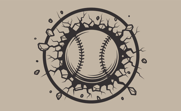 Baseball halloween cracked baseball illustration for spooky sports designs and fall season graphics