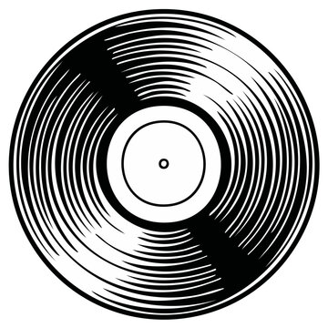 Classic vinyl record with grooved surface and central label in a graphic illustration style